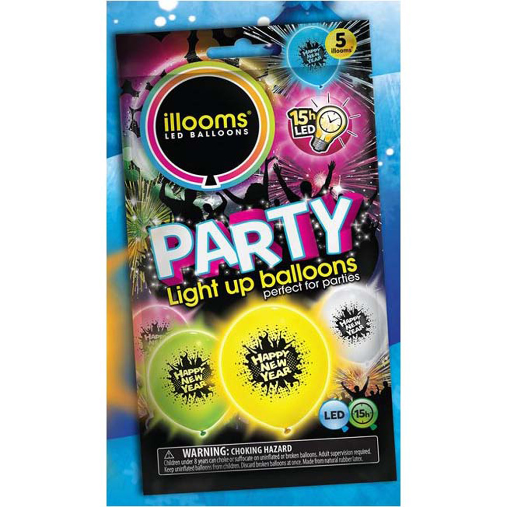 Illooms Happy New Year Ballonnen met LED Licht 5 stuks Illooms Happy New Year Ballonnen met LED Licht 5 stuks