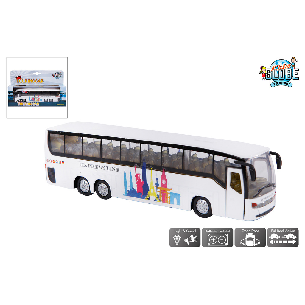 Kids Globe Traffic Metalen Pull-Back Touringcar met Licht en Geluid 19 cm Assorti Kids Globe Traffic Metalen Pull-Back Touringcar met Licht en Geluid 19 cm Assorti