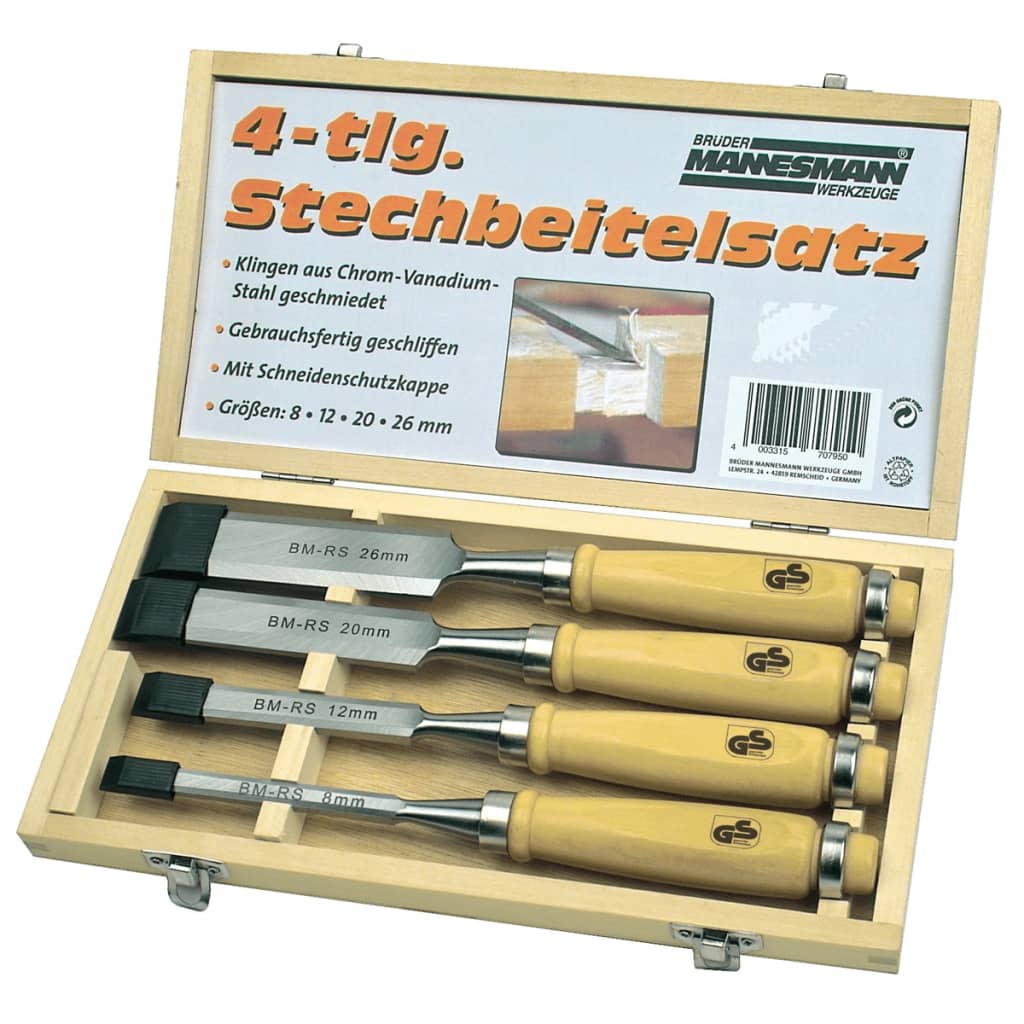 Brder Mannesmann Houtsteekbeitelset 4-delig 66104 Brder Mannesmann Houtsteekbeitelset 4-delig 66104