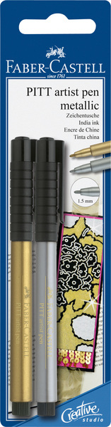 Faber Castell FC-167396 Tekenstift Pitt Artist Pen Blister Met Goud En Zilver Faber Castell FC-167396 Tekenstift Pitt Artist Pen Blister Met Goud En Zilver