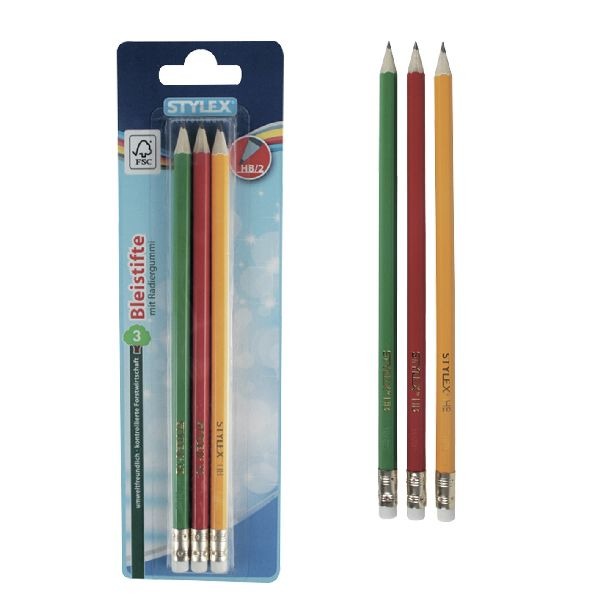 Stylex Potlood met Gum 3 Stuks Stylex Potlood met Gum 3 Stuks