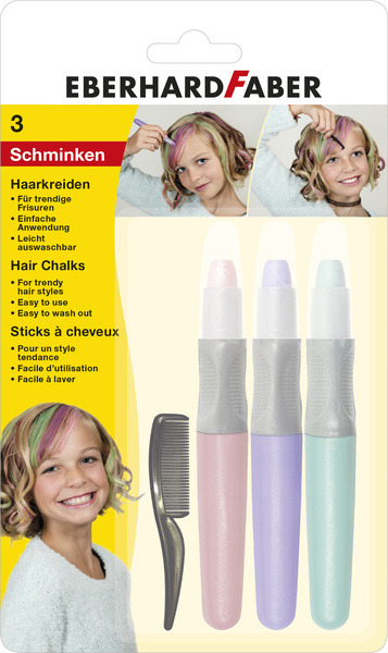 Eberhard Faber EF-579202 Haarkrijt 3 Stuks Roze, Paars, Turquoise Eberhard Faber EF-579202 Haarkrijt 3 Stuks Roze, Paars, Turquoise