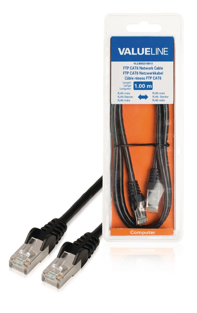 Valueline VLCB85210B10 Cat6 F/utp Netwerkkabel Rj45 (8/8) Male - Rj45 (8/8) Male 1.00 M Zwart Valueline VLCB85210B10 Cat6 F/utp Netwerkkabel Rj45 (8/8) Male - Rj45 (8/8) Male 1.00 M Zwart