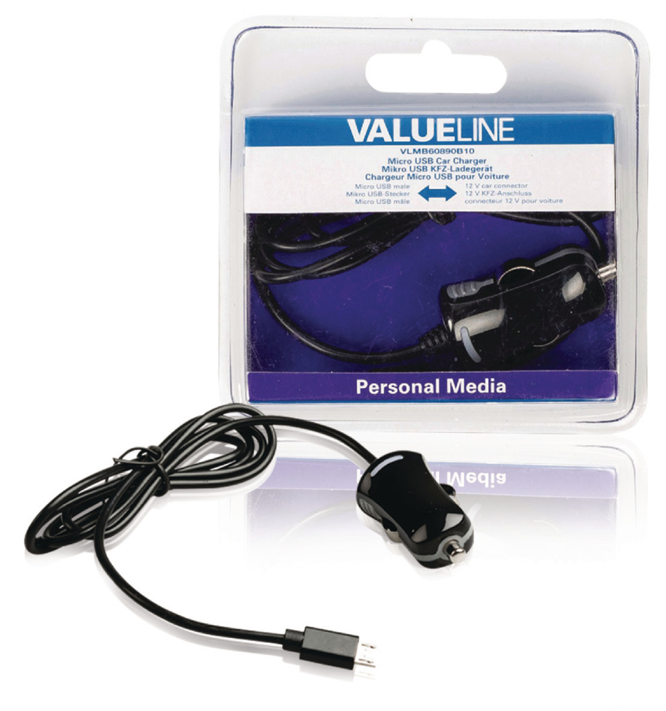Valueline VLMB60890B10 Micro-usb-autolader Micro Usb Male - 12v Autoaansluiting 1,00 M Zwart 2.1a Valueline VLMB60890B10 Micro-usb-autolader Micro Usb Male - 12v Autoaansluiting 1,00 M Zwart 2.1a