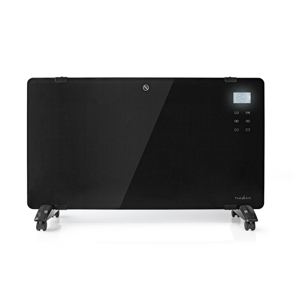 Nedis HTPL20FBK Glazen Paneel Convectorkachel Thermostaat Lcd-scherm 2 Warmtestanden Staand / Wandmo Nedis HTPL20FBK Glazen Paneel Convectorkachel Thermostaat Lcd-scherm 2 Warmtestanden Staand / Wandmo