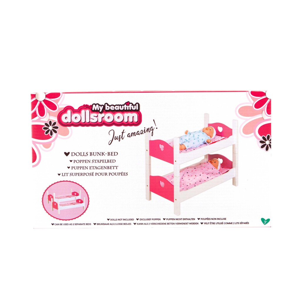 My Beautiful Dollsroom Houten Poppen-Stapelbed Roze/Wit My Beautiful Dollsroom Houten Poppen-Stapelbed Roze/Wit