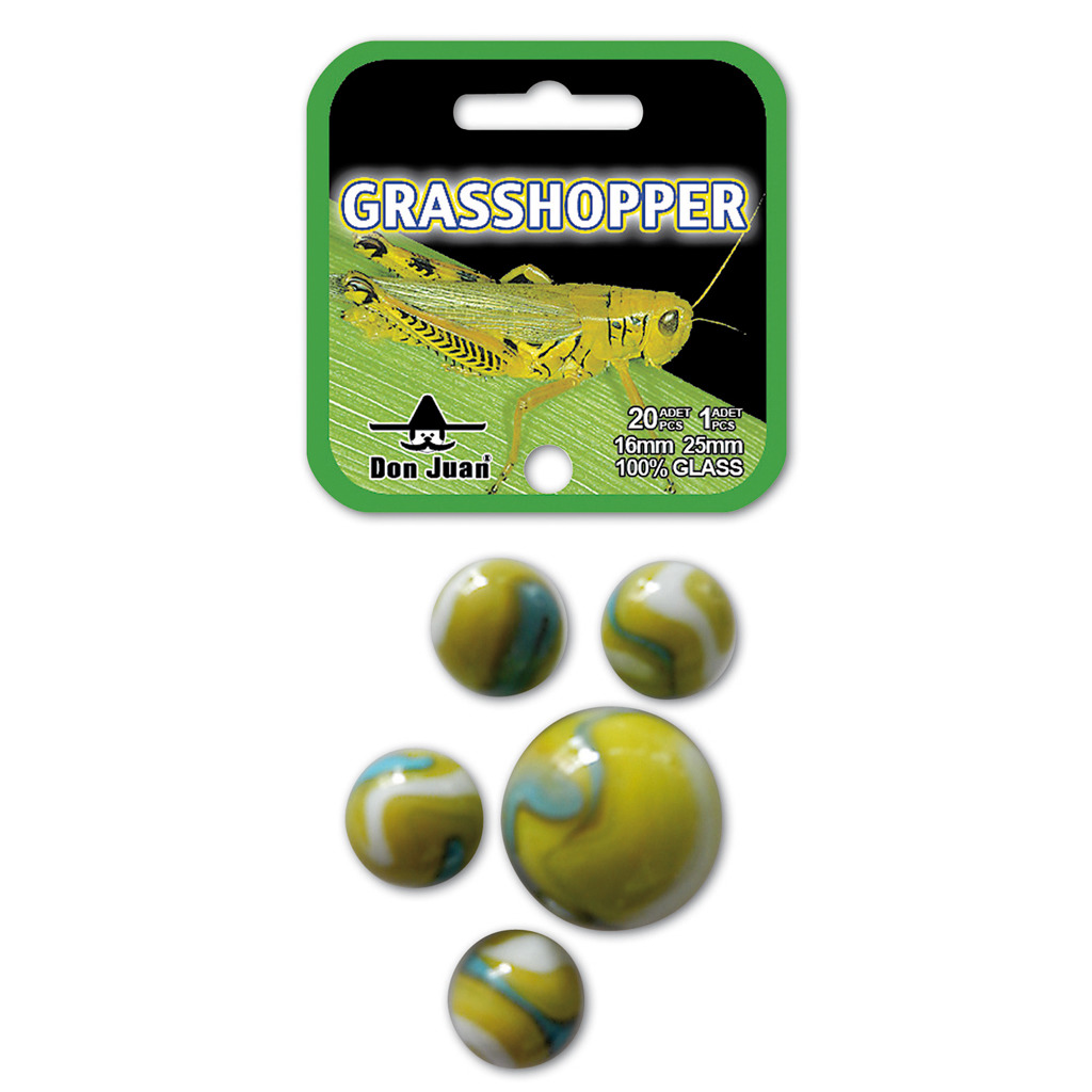Don Juan Grasshopper Knikkers 21 Stuks 16+25 mm Don Juan Grasshopper Knikkers 21 Stuks 16+25 mm