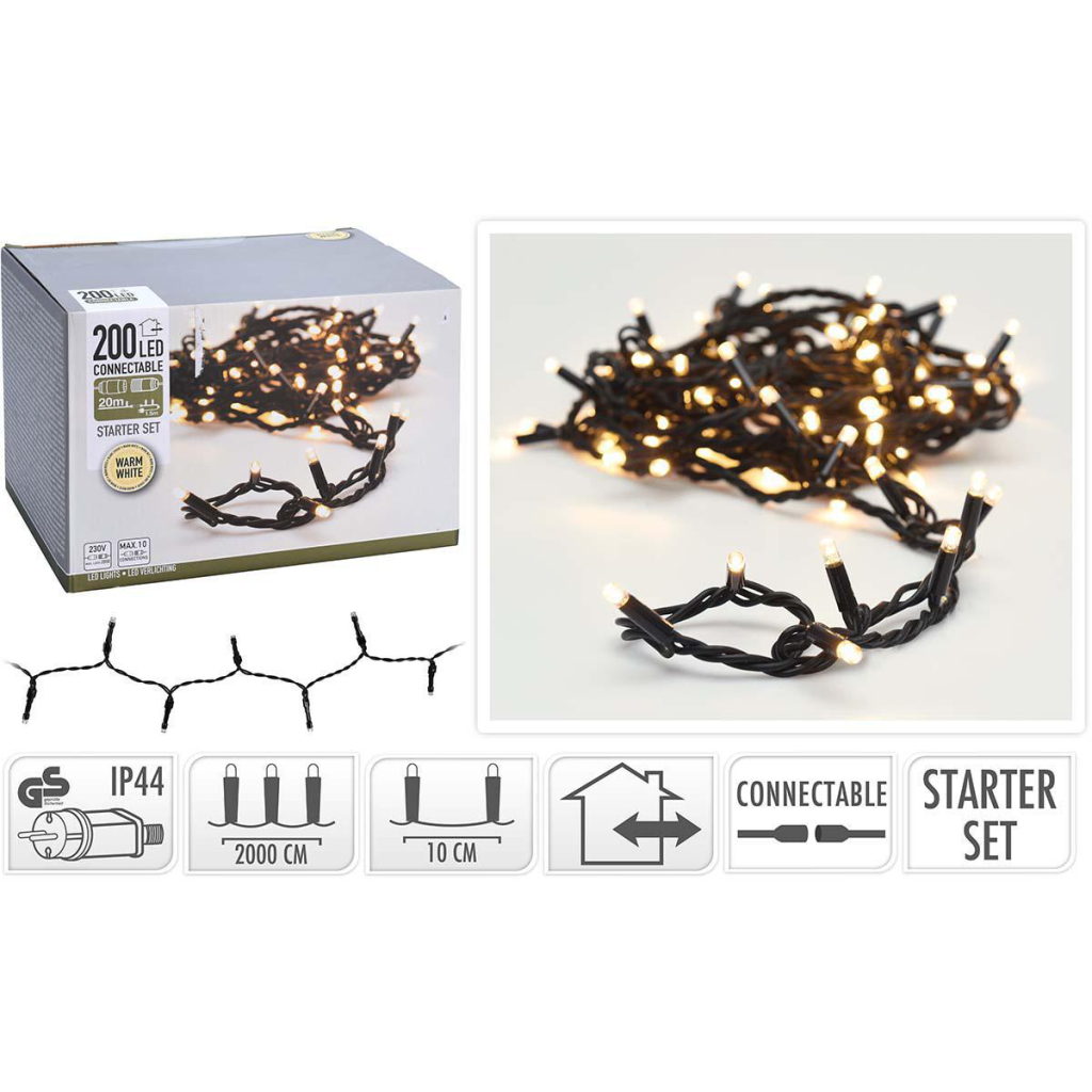 S.I.A.Koppelbare Kerstverlichting Starter Set 200 LEDs 20M IP44 S.I.A.Koppelbare Kerstverlichting Starter Set 200 LEDs 20M IP44