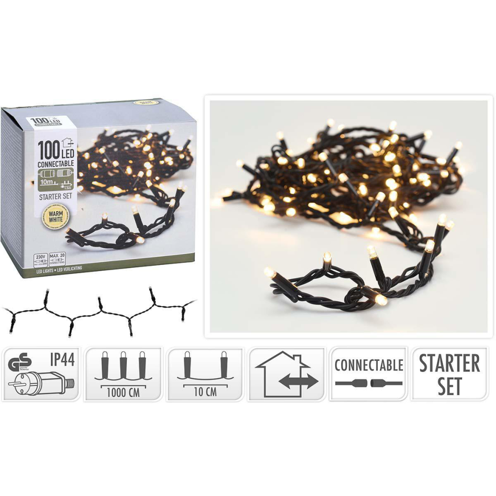 S.I.A.Koppelbare Kerstverlichting Starter Set 100 LEDs 10M IP44 S.I.A.Koppelbare Kerstverlichting Starter Set 100 LEDs 10M IP44