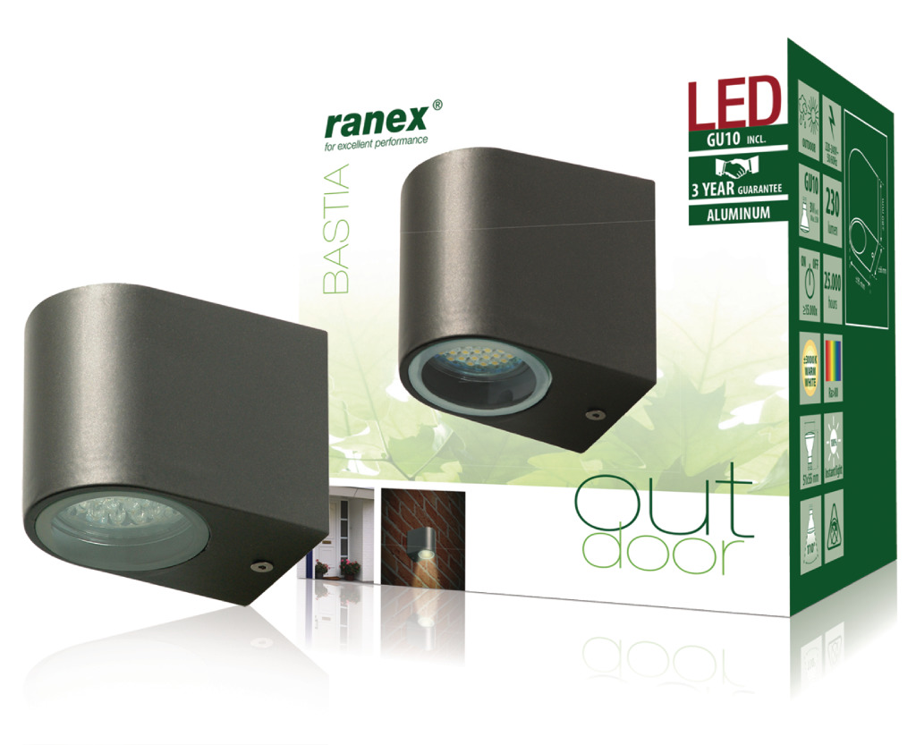 Ranex Ra-5000332 Led Buitenwandlamp van Roestvrijstaal Ranex Ra-5000332 Led Buitenwandlamp van Roestvrijstaal