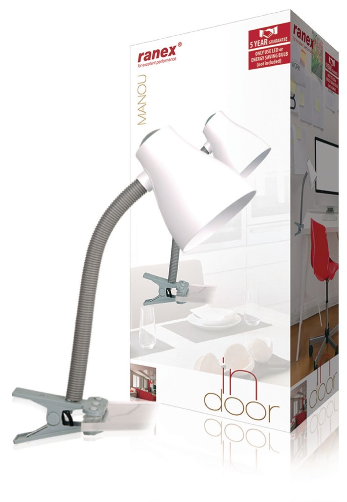 Ranex Manou Clip Bureaulamp Wit/Grijs Ranex Manou Clip Bureaulamp Wit/Grijs