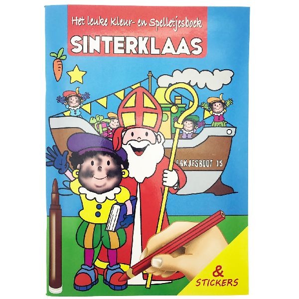 Sinterklaas Kleur- en Spelletjesboek met Stickers A4 Sinterklaas Kleur- en Spelletjesboek met Stickers A4