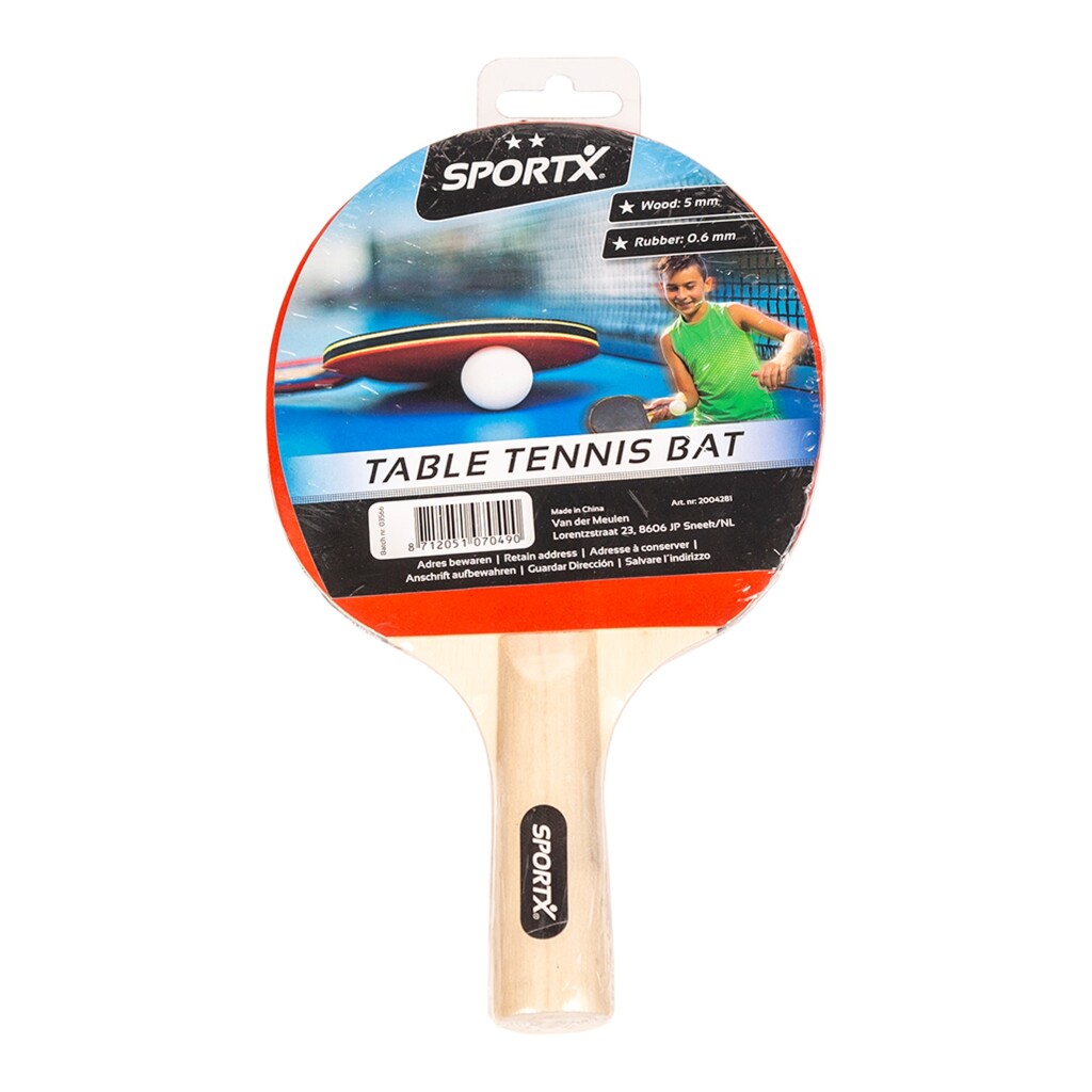 SportX 2 Sterren Tafeltennisbat Hout/Rubber SportX 2 Sterren Tafeltennisbat Hout/Rubber
