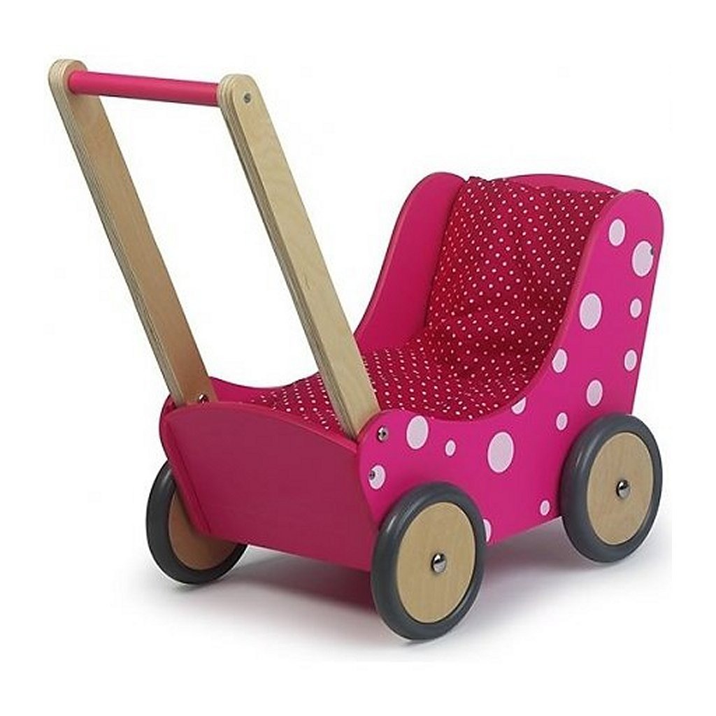 Simply for Kids Houten Poppenwagen Stippeltje Roze Simply for Kids Houten Poppenwagen Stippeltje Roze