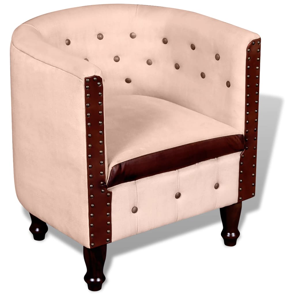 Kuipstoel beige echt leer & canvas Kuipstoel beige echt leer & canvas