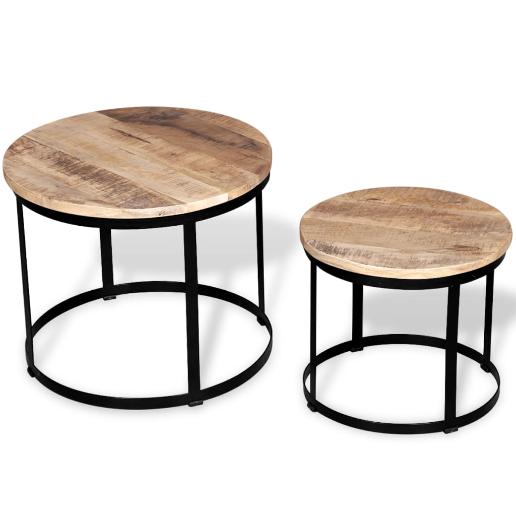 Salontafel set 40/50 cm ruw mangohout rond 2-delig Salontafel set 40/50 cm ruw mangohout rond 2-delig