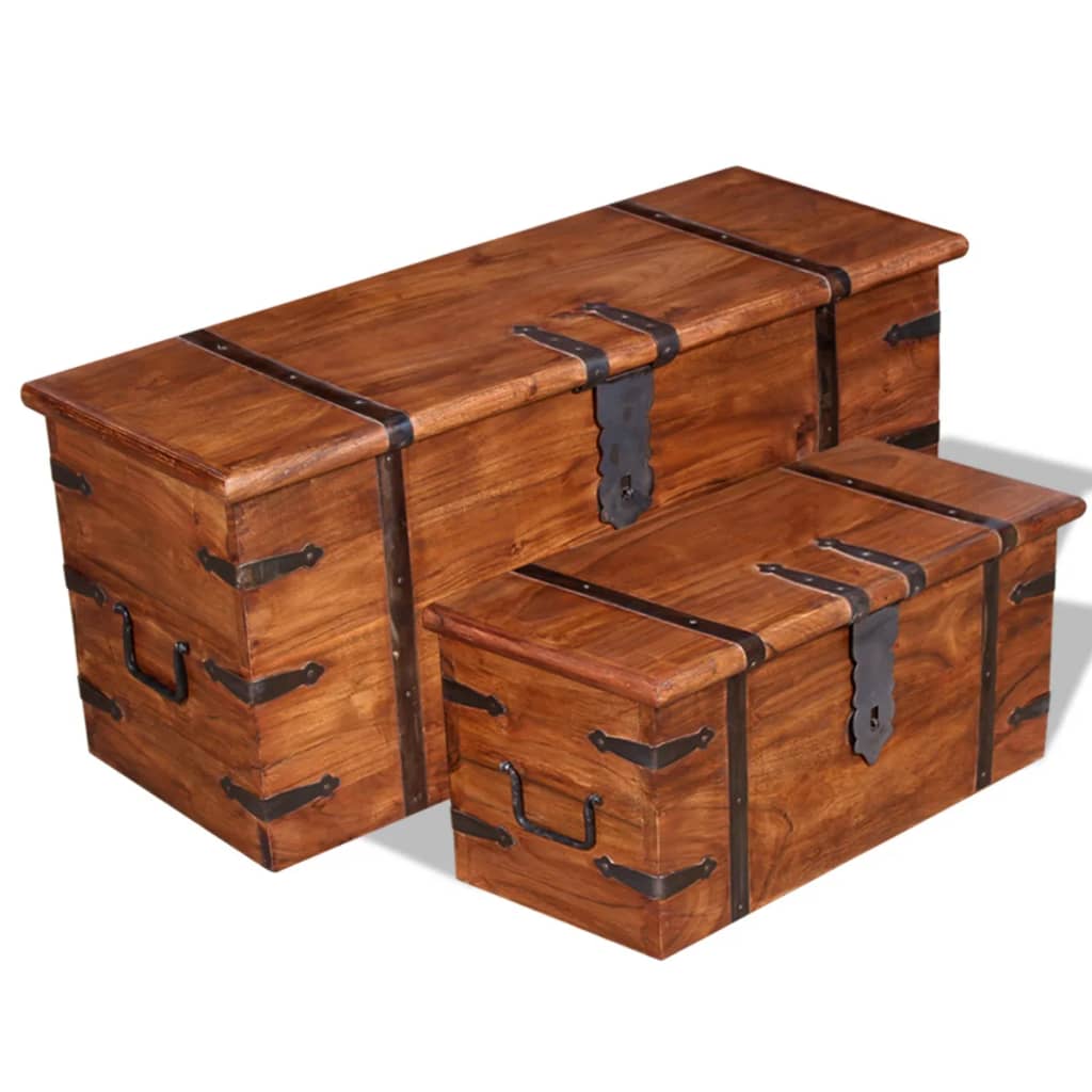 2-delige Opbergkistenset massief hout 2-delige Opbergkistenset massief hout