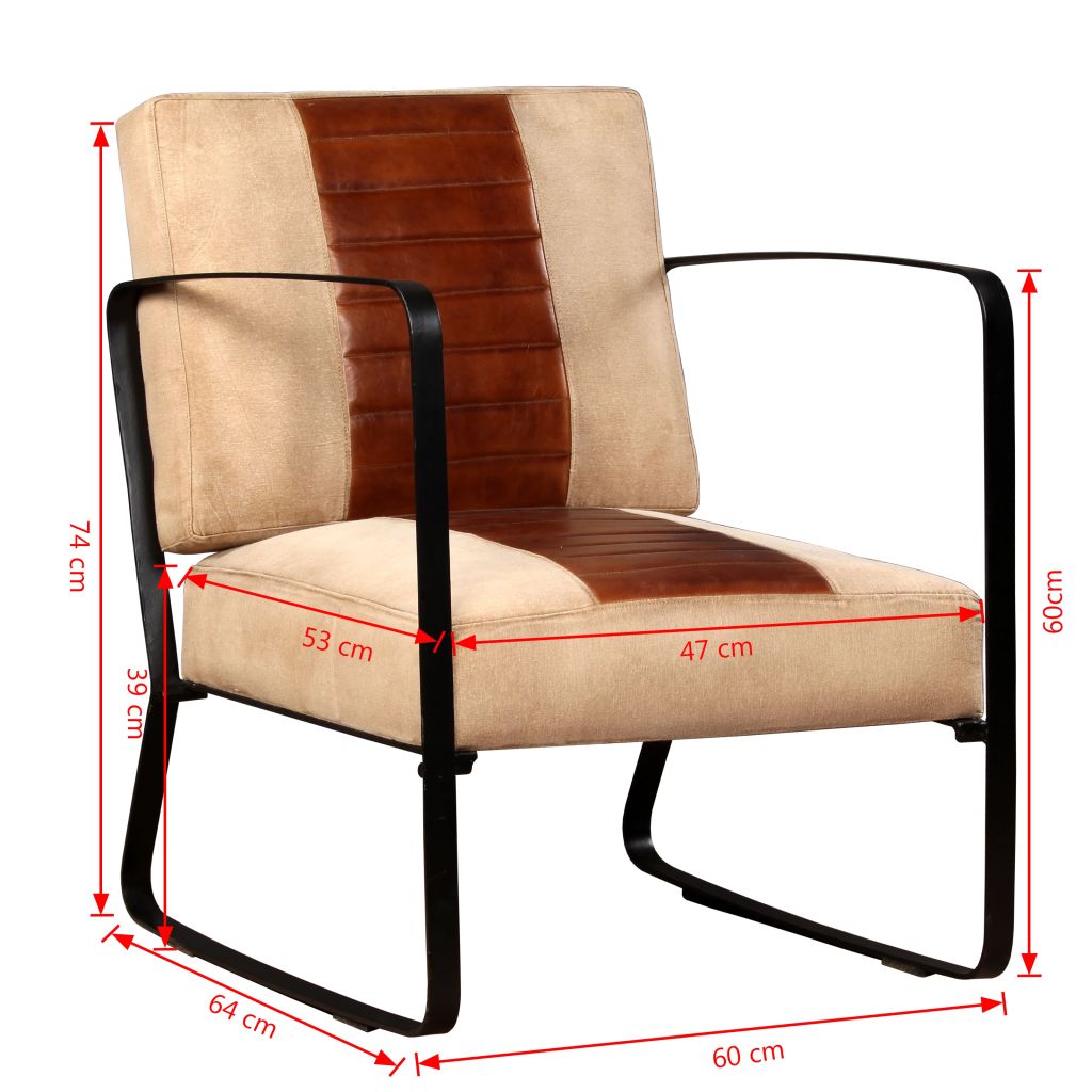 Loungestoel echt geitenleer en canvas bruin Loungestoel echt geitenleer en canvas bruin