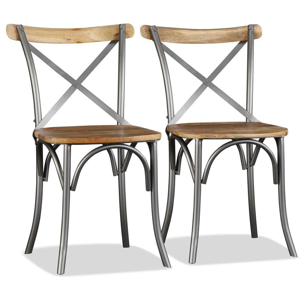Eetkamerstoelen massief mangohout en stalen rugleuning 2 st Eetkamerstoelen massief mangohout en stalen rugleuning 2 st