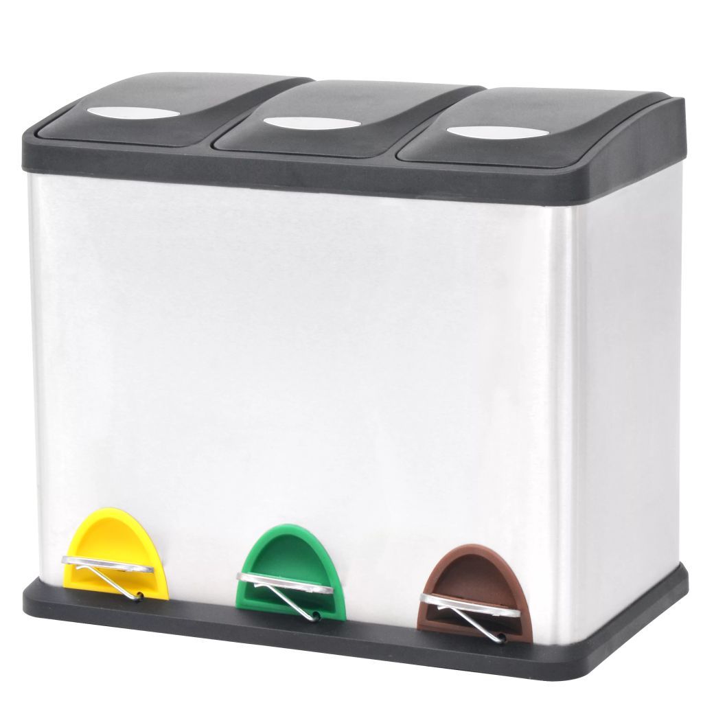 Pedaalemmer voor recycling 3x8 L roestvrij staal Pedaalemmer voor recycling 3x8 L roestvrij staal
