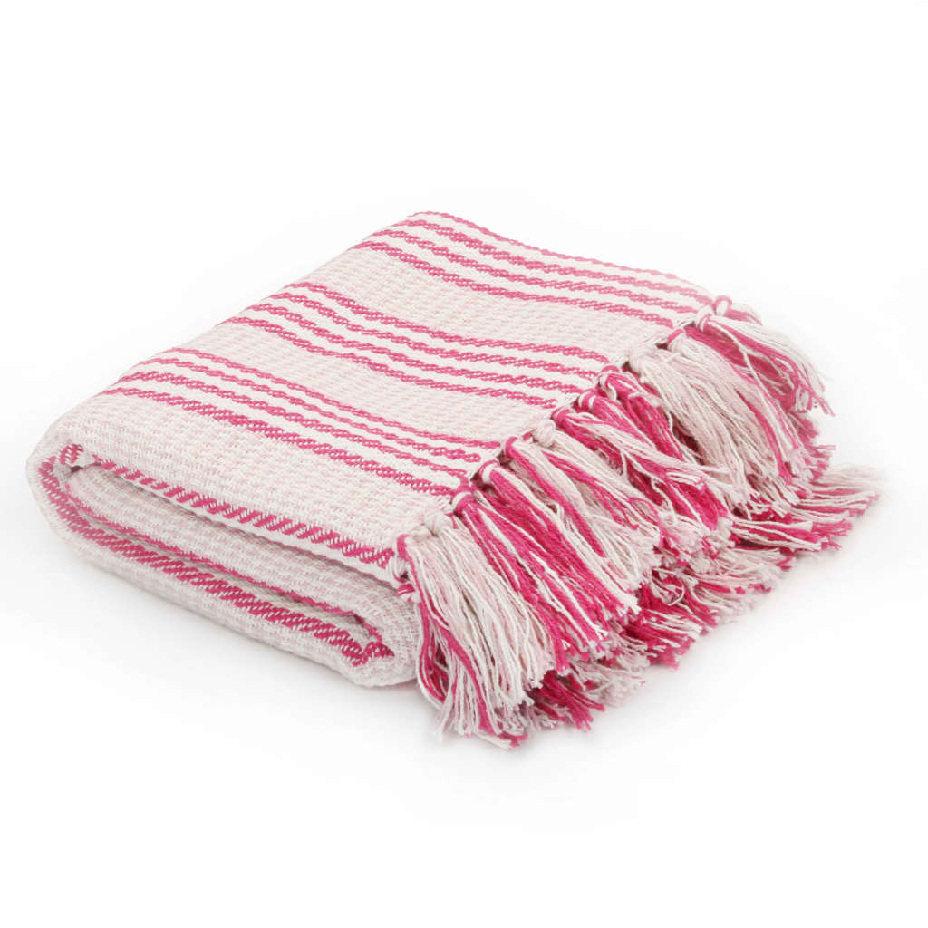 Plaid strepen 220x250 cm katoen roze en wit Plaid strepen 220x250 cm katoen roze en wit