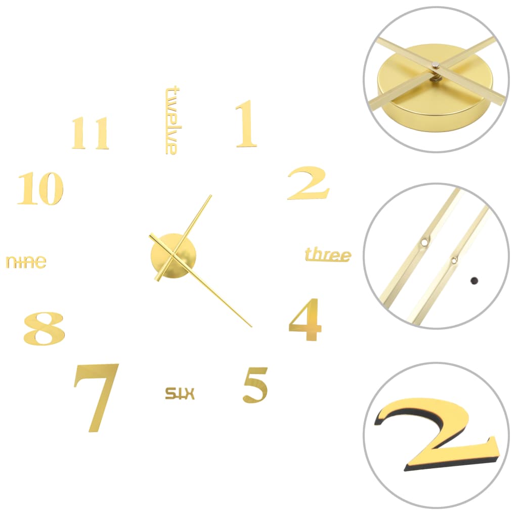 3D-wandklok 100 cm XXL modern goudkleurig 3D-wandklok 100 cm XXL modern goudkleurig
