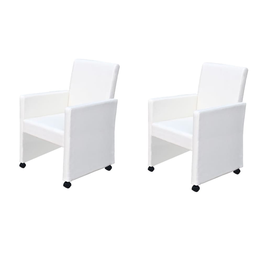 Eetkamerstoelen met wieltjes kunstleer wit 2 st Eetkamerstoelen met wieltjes kunstleer wit 2 st