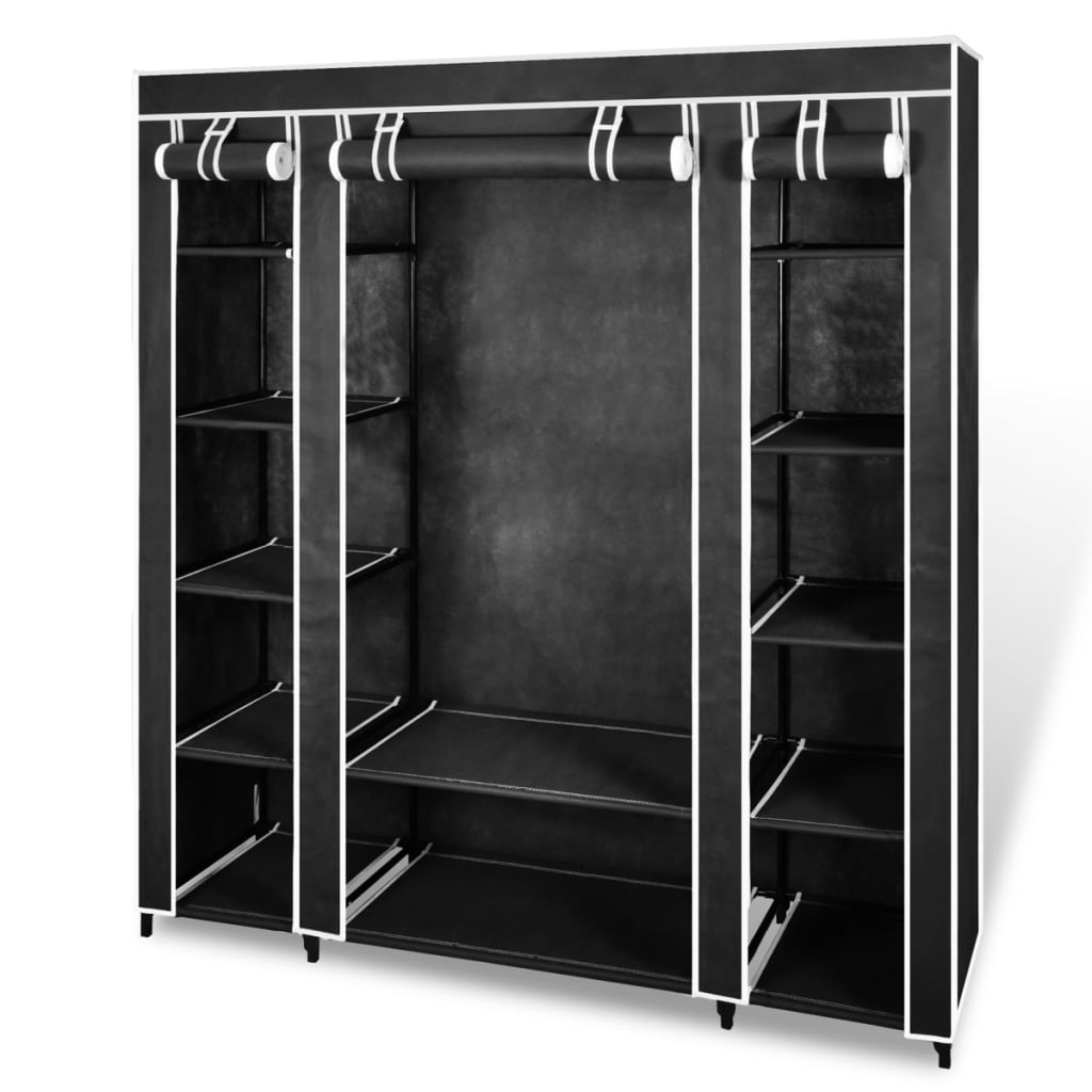 Kledingkast met vakken en stangen 45x150x176 cm stof zwart Kledingkast met vakken en stangen 45x150x176 cm stof zwart