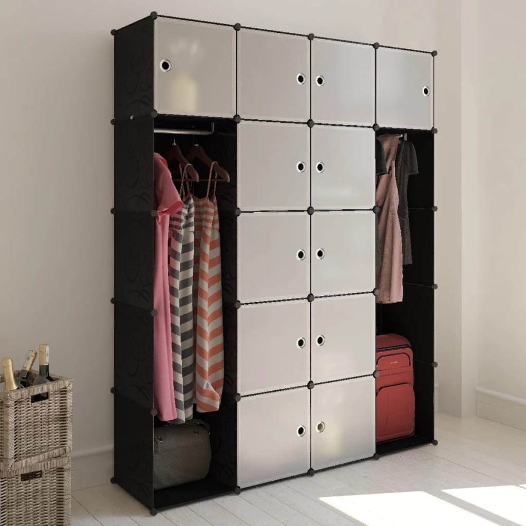 Kast modulair met 14 vakken 37x146x180,5 cm zwart en wit Kast modulair met 14 vakken 37x146x180,5 cm zwart en wit
