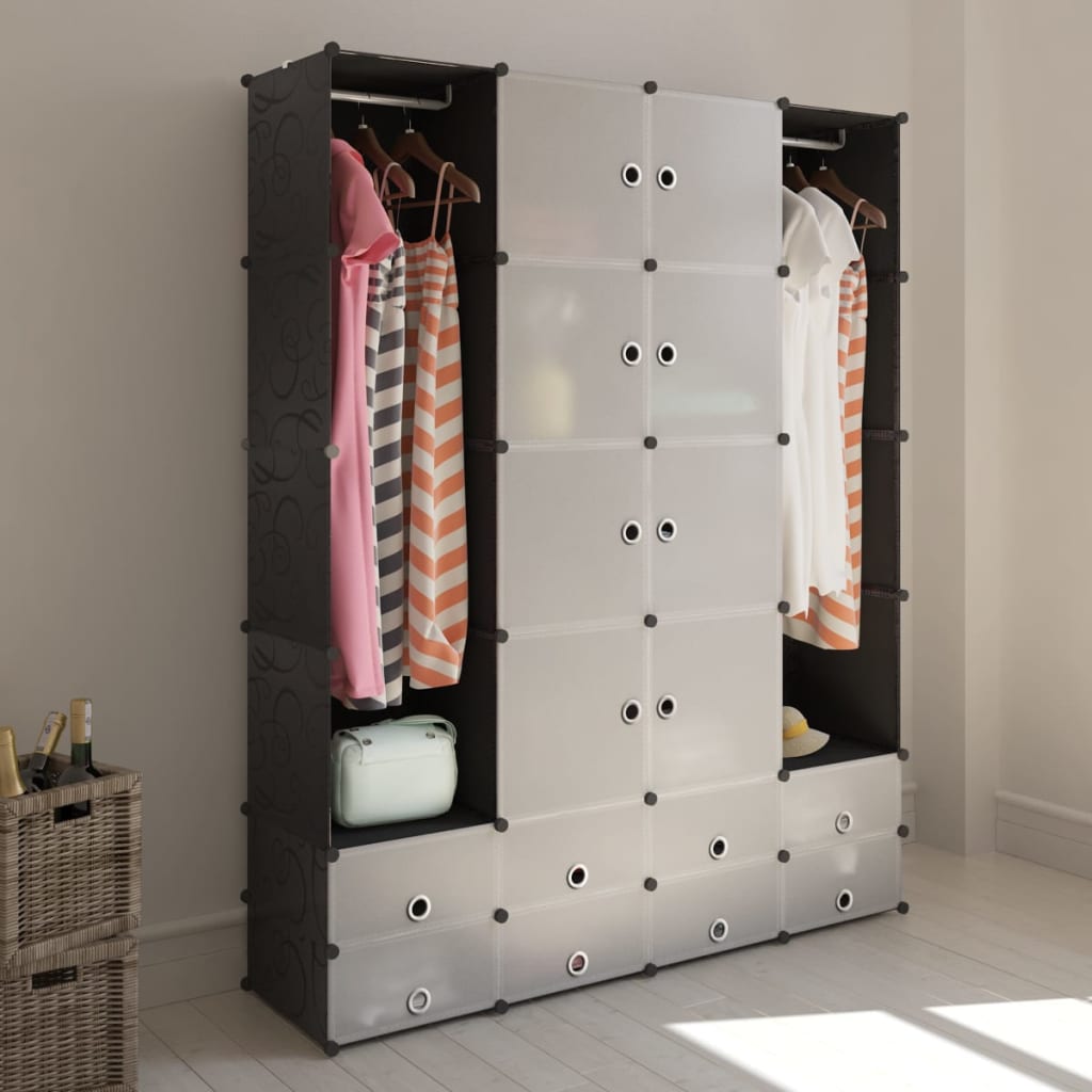 Kast met 18 compartimenten modulair 37x146x180,5 cm zwart/wit Kast met 18 compartimenten modulair 37x146x180,5 cm zwart/wit