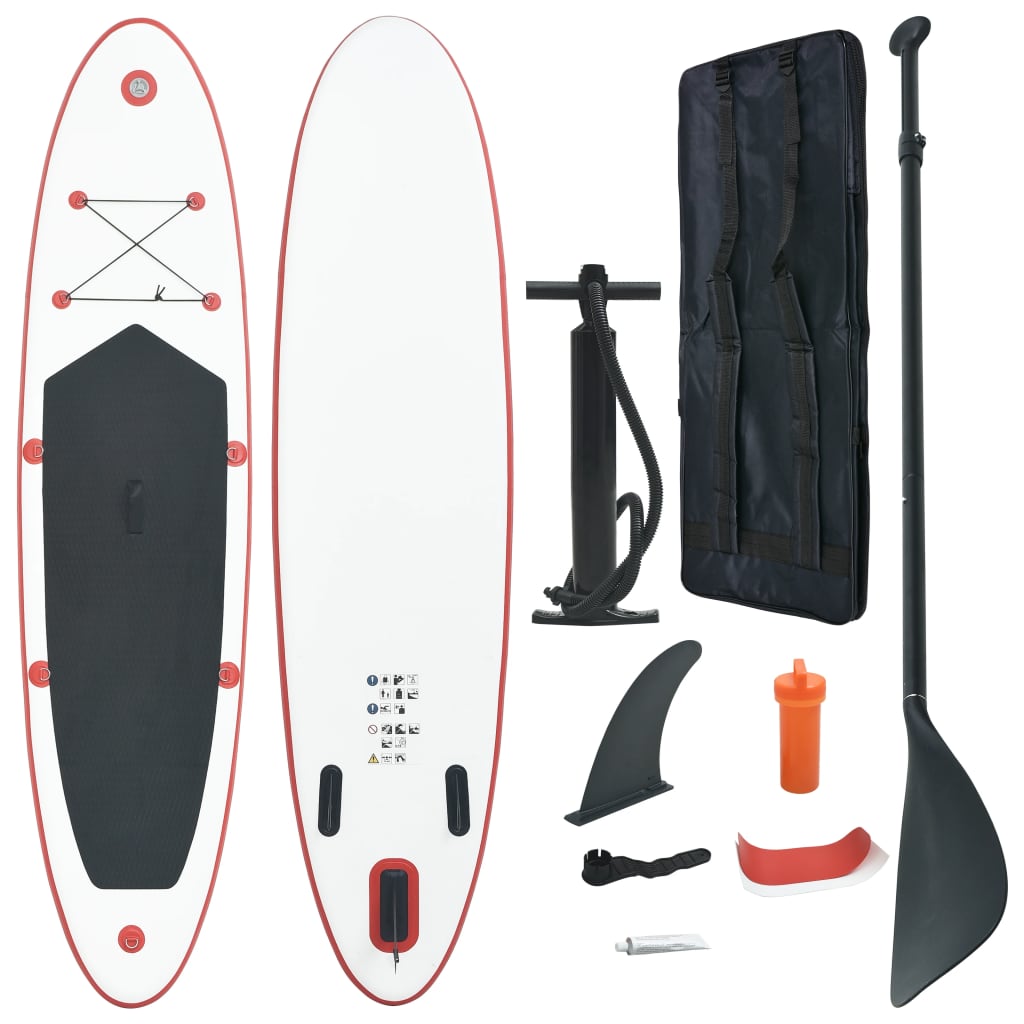 Stand up paddle board opblaasbaar met accessoires rood en wit Stand up paddle board opblaasbaar met accessoires rood en wit