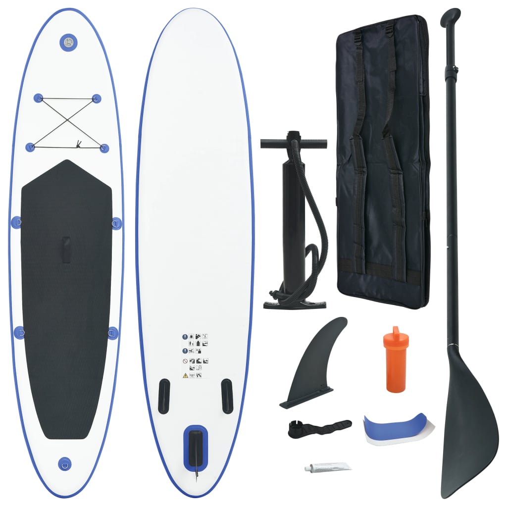 Stand up paddle board opblaasbaar met accessoires blauw en wit Stand up paddle board opblaasbaar met accessoires blauw en wit