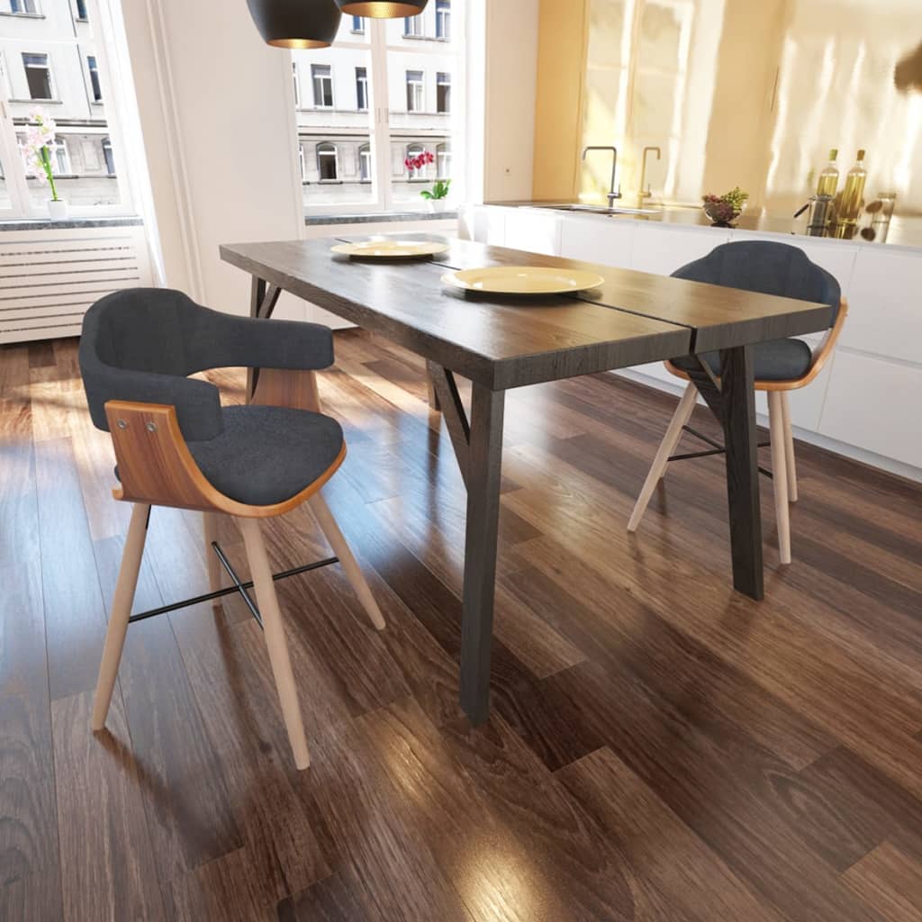 Eetkamerstoelen 2 st gebogen hout en stof donkergrijs Eetkamerstoelen 2 st gebogen hout en stof donkergrijs