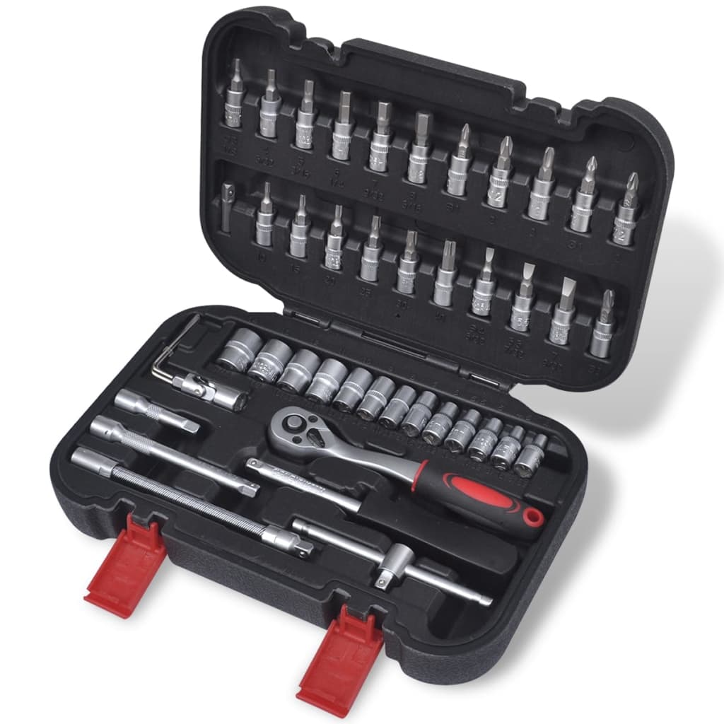 Doppenset 1/4'' met ratel met snelspanner 46-delig Doppenset 1/4'' met ratel met snelspanner 46-delig