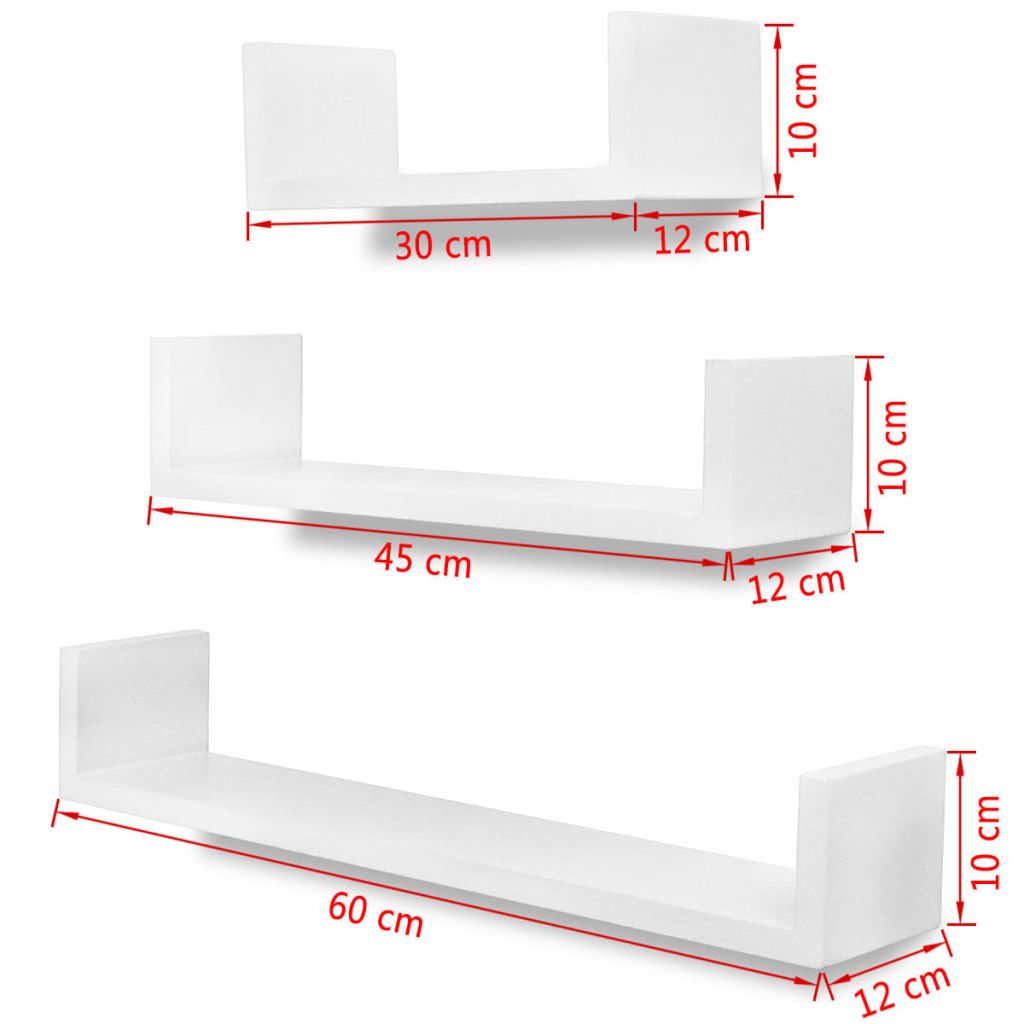 Wandplanken U-vormig zwevend voor boeken/dvd's wit 3 st Wandplanken U-vormig zwevend voor boeken/dvd's wit 3 st