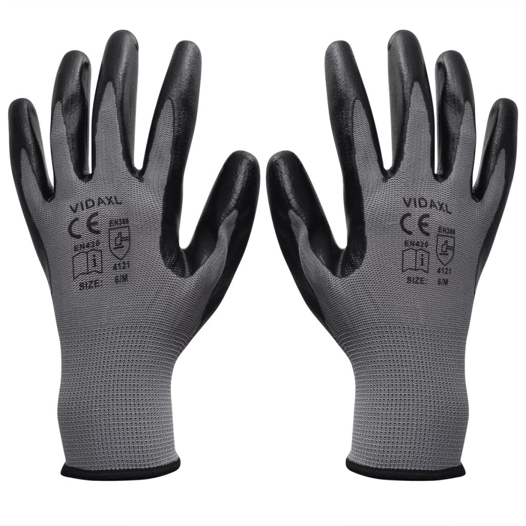 Werkhandschoenen nitrilrubber 24 paar grijs en zwart maat 8/M Werkhandschoenen nitrilrubber 24 paar grijs en zwart maat 8/M