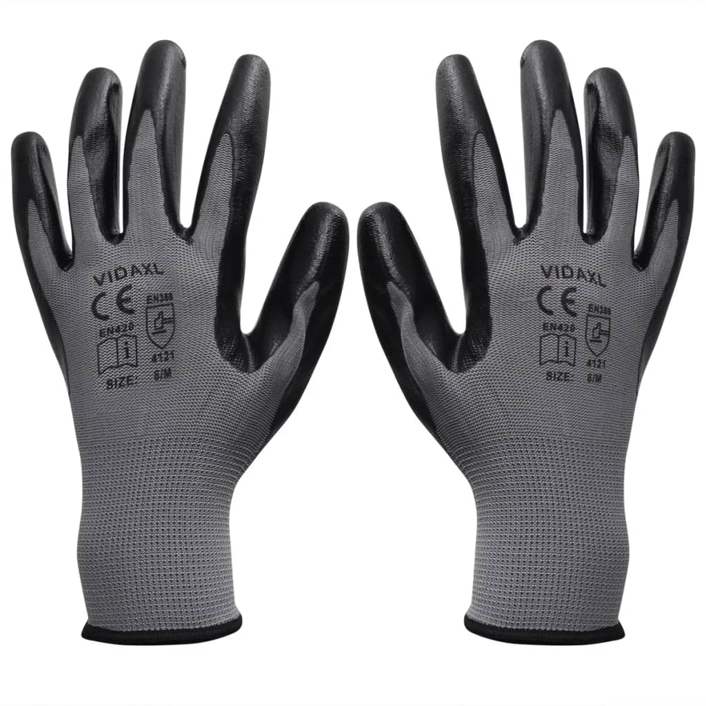 Werkhandschoenen nitrilrubber 24 paar grijs en zwart maat 9/L Werkhandschoenen nitrilrubber 24 paar grijs en zwart maat 9/L