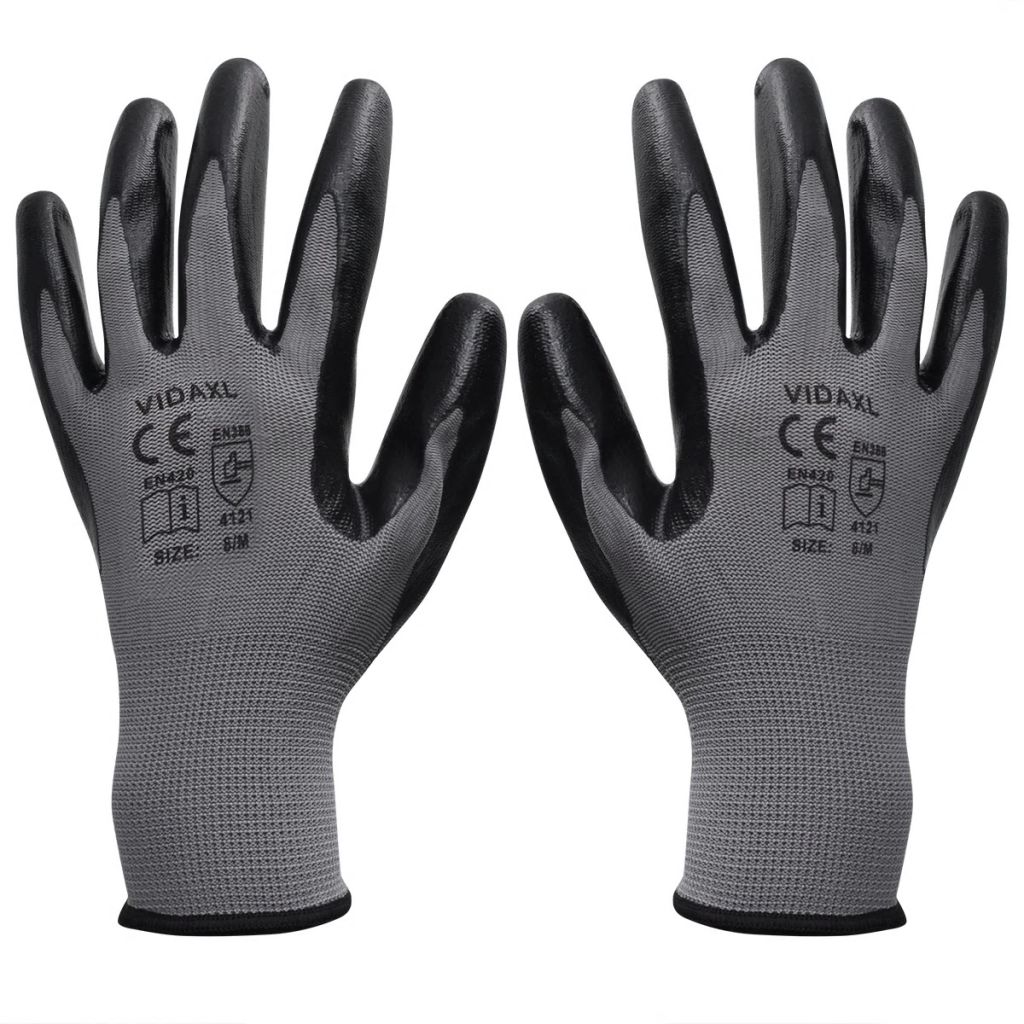Werkhandschoenen nitrilrubber 24 paar grijs en zwart maat 10/XL Werkhandschoenen nitrilrubber 24 paar grijs en zwart maat 10/XL