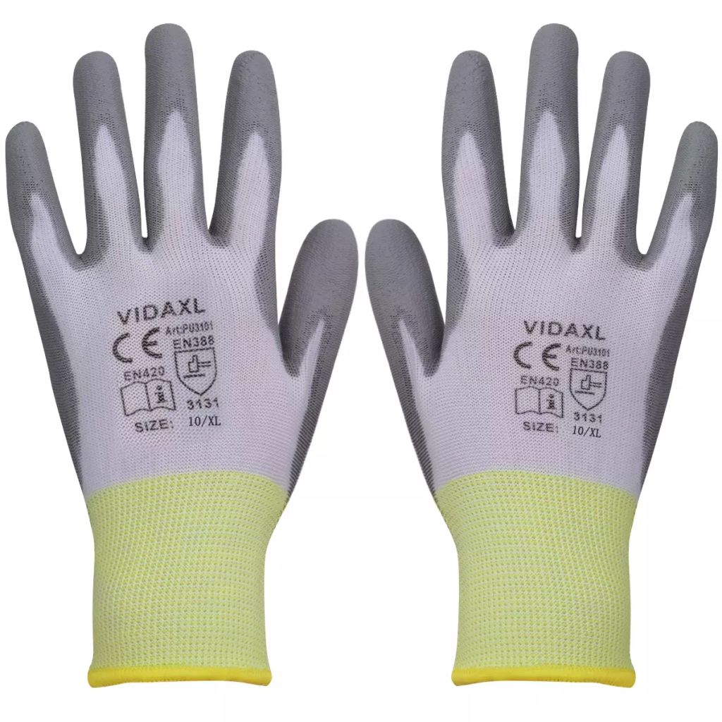 Werkhandschoenen PU 24 paar wit en grijs maat 10/XL Werkhandschoenen PU 24 paar wit en grijs maat 10/XL