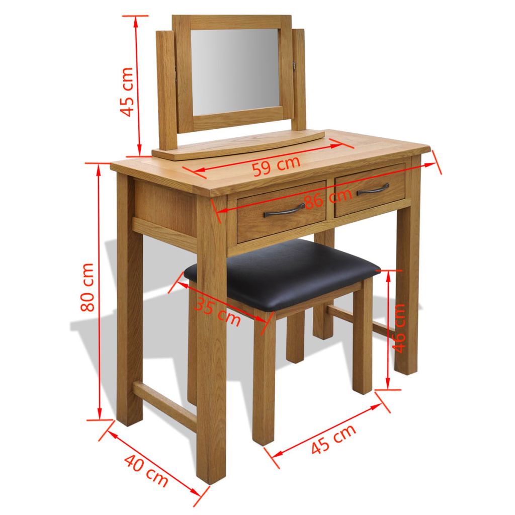 Kaptafel met krukje eikenhout Kaptafel met krukje eikenhout