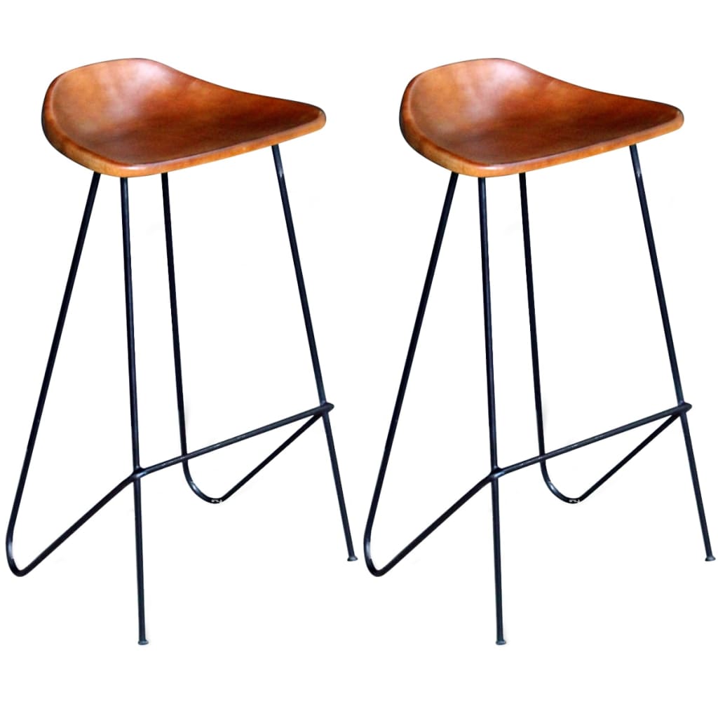 Barstoelen 2 st echt leer zwart en bruin Barstoelen 2 st echt leer zwart en bruin