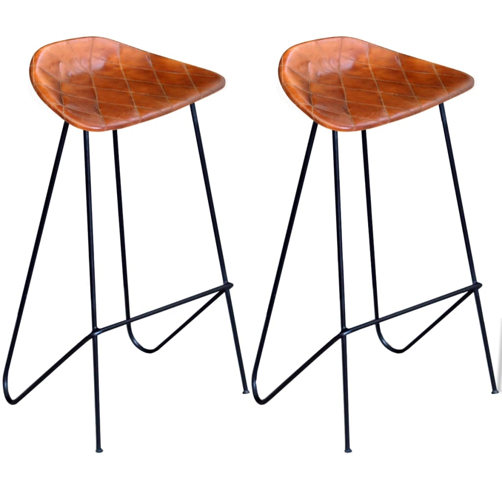 Barstoelen 2 st echt leer zwart en bruin Barstoelen 2 st echt leer zwart en bruin