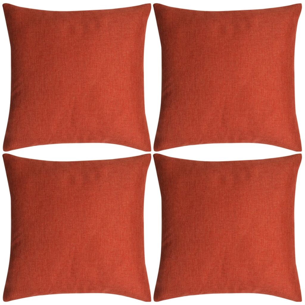 Kussenhoezen 4 stuks linnen look terracotta 40x40 cm Kussenhoezen 4 stuks linnen look terracotta 40x40 cm