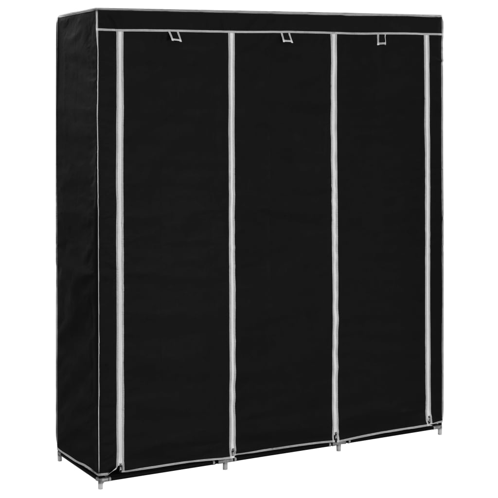 Kledingkast met vakken en stangen 150x45x175 cm stof zwart Kledingkast met vakken en stangen 150x45x175 cm stof zwart