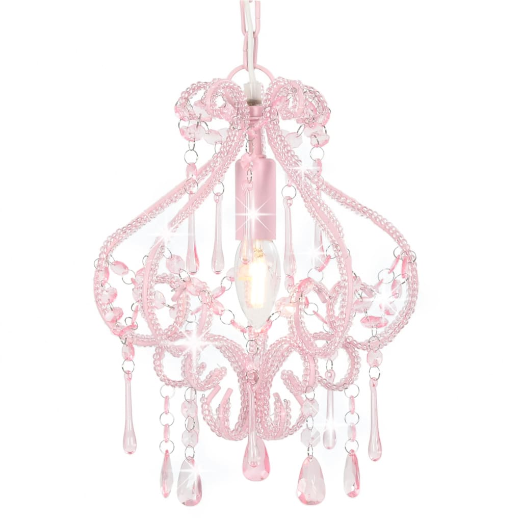 Plafondlamp met kralen rond E14 roze Plafondlamp met kralen rond E14 roze