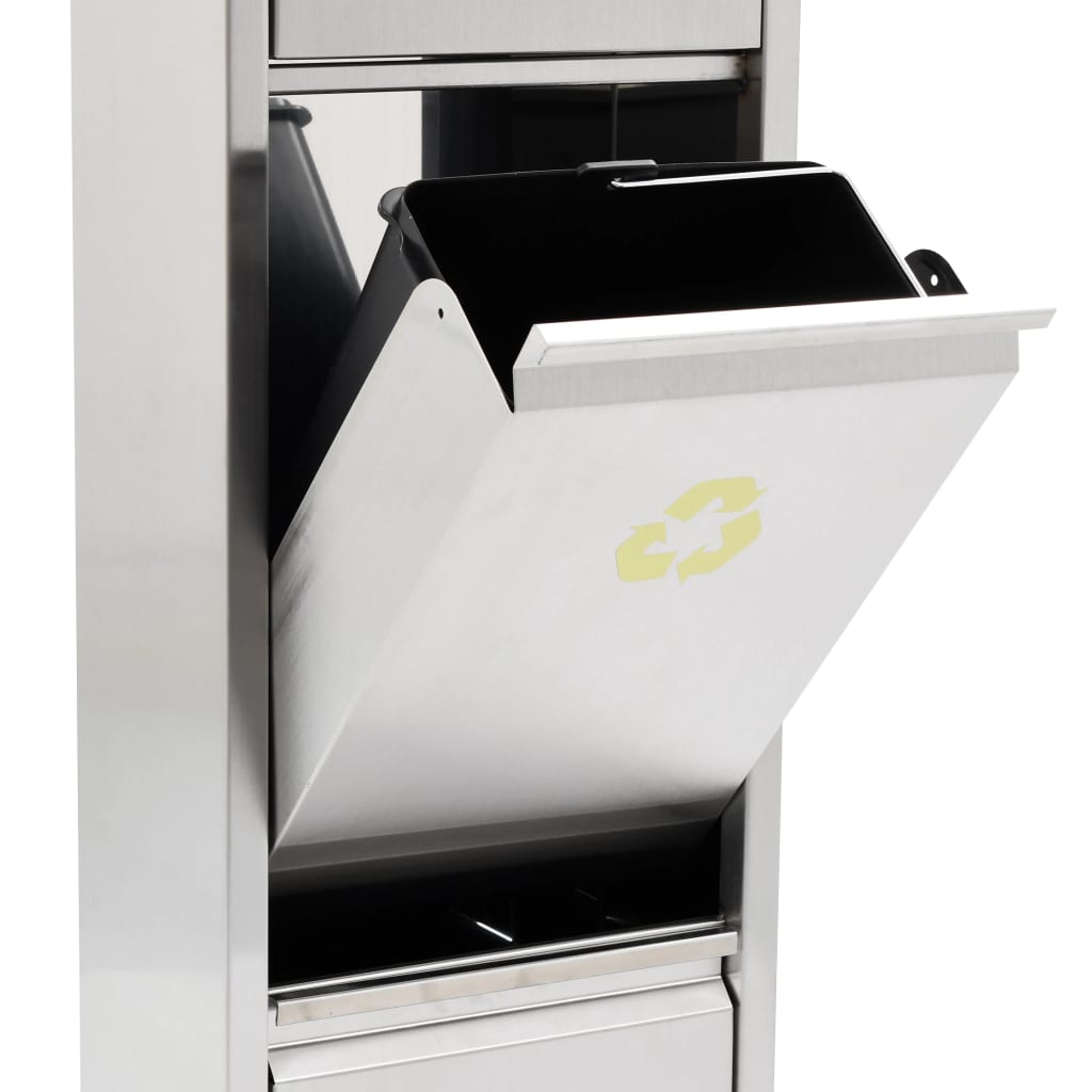 Recycle prullenbak 3x8 L roestvrij staal zilverkleurig Recycle prullenbak 3x8 L roestvrij staal zilverkleurig