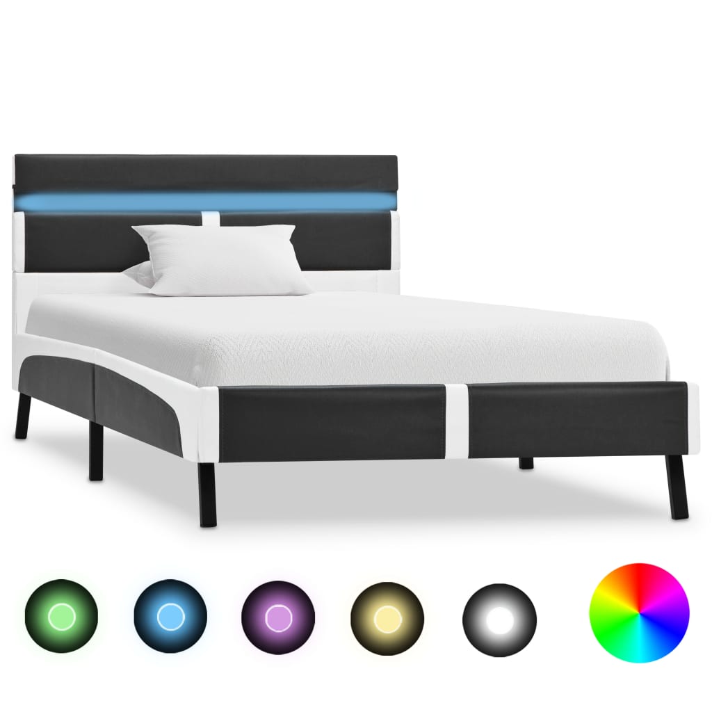 Bedframe met LED kunstleer grijs 90x200 cm Bedframe met LED kunstleer grijs 90x200 cm