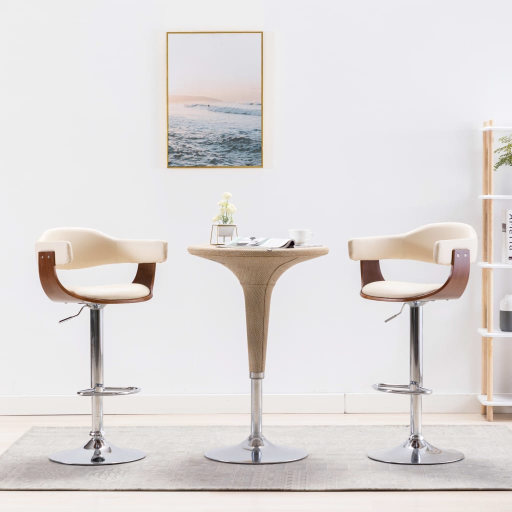 Barkrukken 2 st gebogen hout en kunstleer crmekleurig Barkrukken 2 st gebogen hout en kunstleer crmekleurig