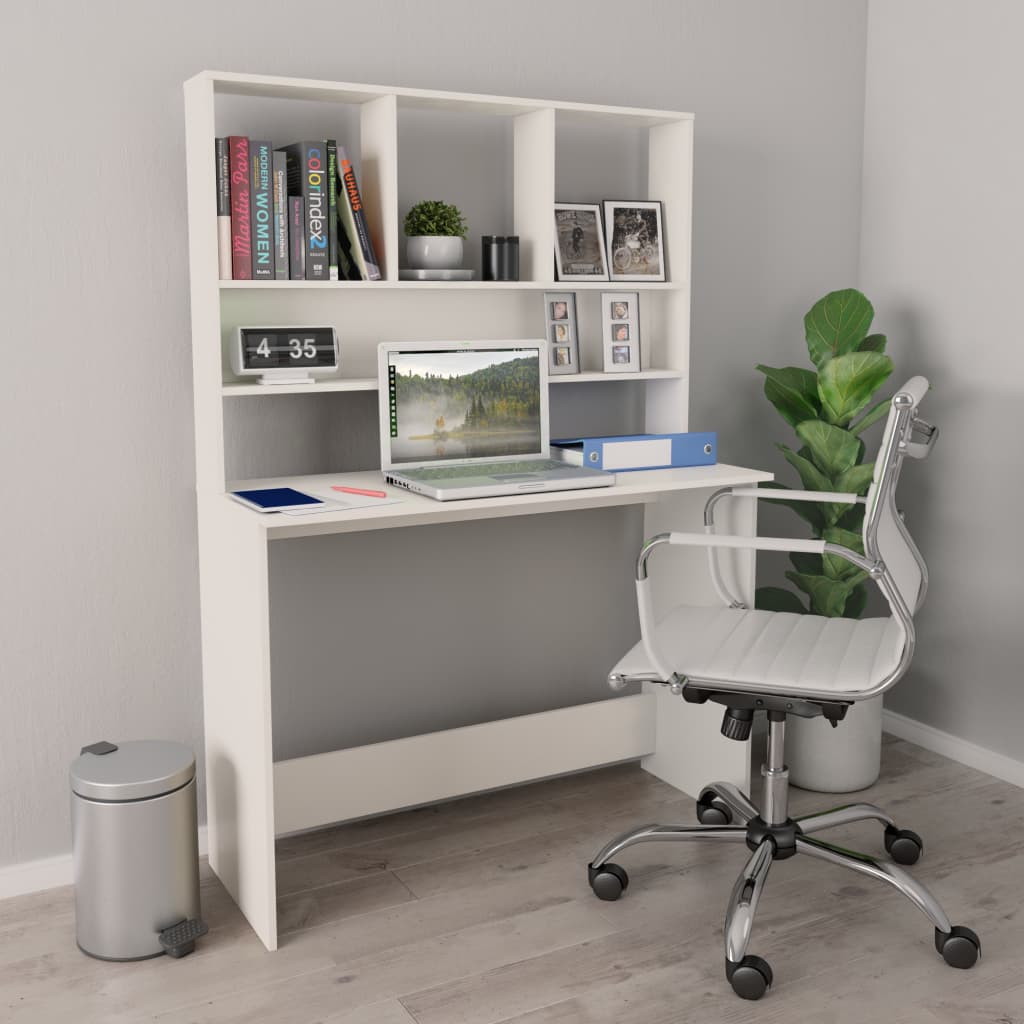 Bureau met schappen 110x45x157 cm spaanplaat wit Bureau met schappen 110x45x157 cm spaanplaat wit