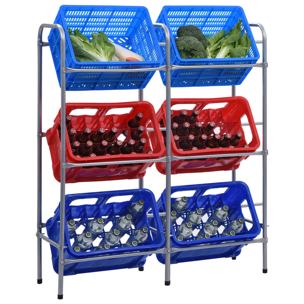 Opbergrek voor 6 kratten 96x33x116 cm steel zilverkleurig Opbergrek voor 6 kratten 96x33x116 cm steel zilverkleurig